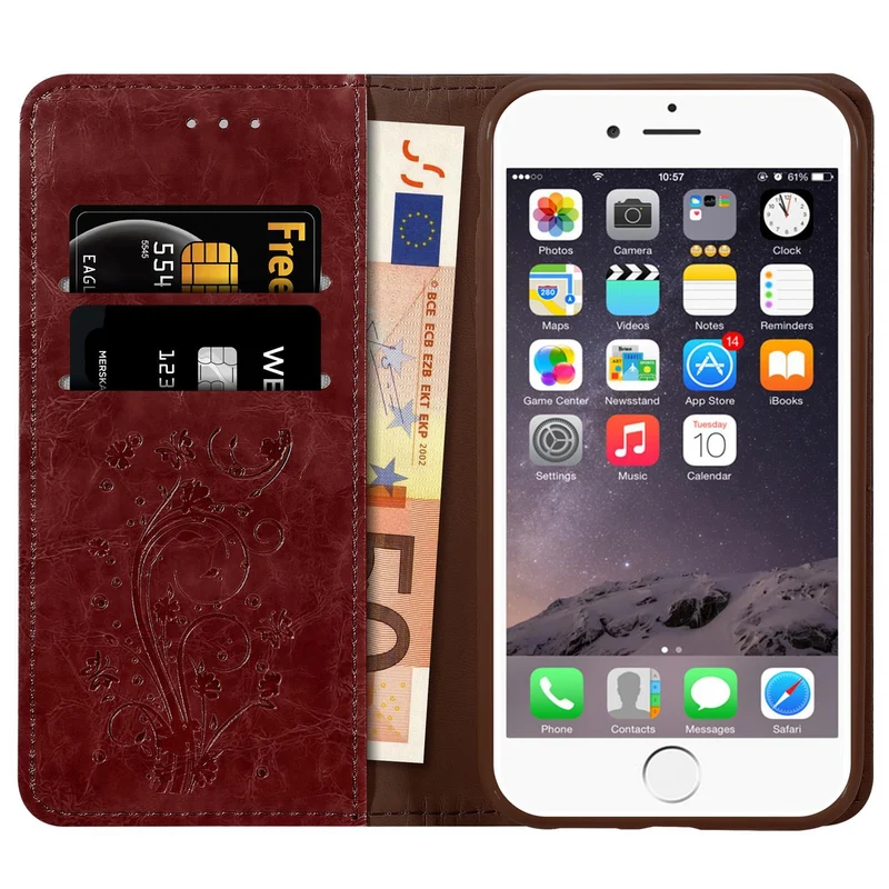 Cadorabo Hülle kompatibel mit Apple iPhone 6 PLUS / 6S PLUS mit Ornamenten - Schutzhülle mit Magnetverschluss, Standfunktion und Kartenfach