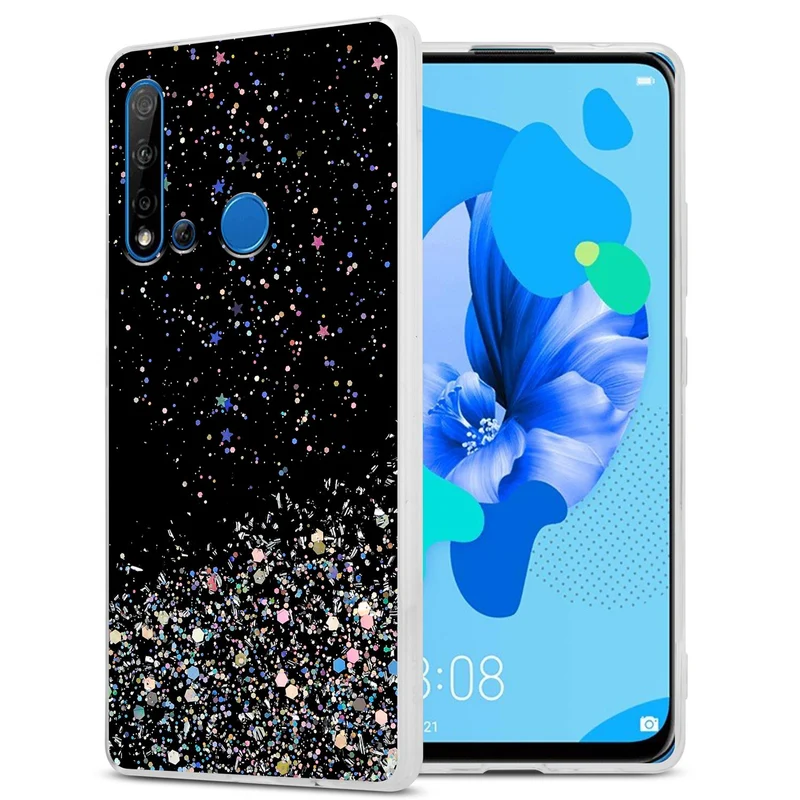 Cadorabo Hülle kompatibel mit Huawei NOVA 5i / P20 LITE 2019 Schutzhülle aus flexiblem TPU Silikon mit funkelnden Glitter