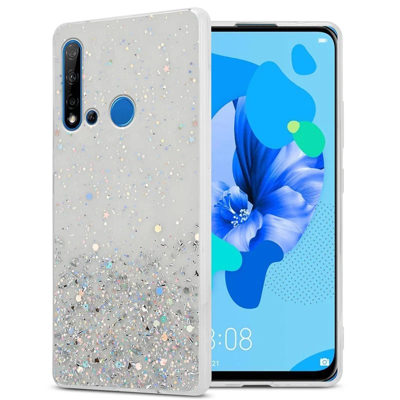 Cadorabo Hülle kompatibel mit Huawei NOVA 5i / P20 LITE 2019 Schutzhülle aus flexiblem TPU Silikon mit funkelnden Glitter