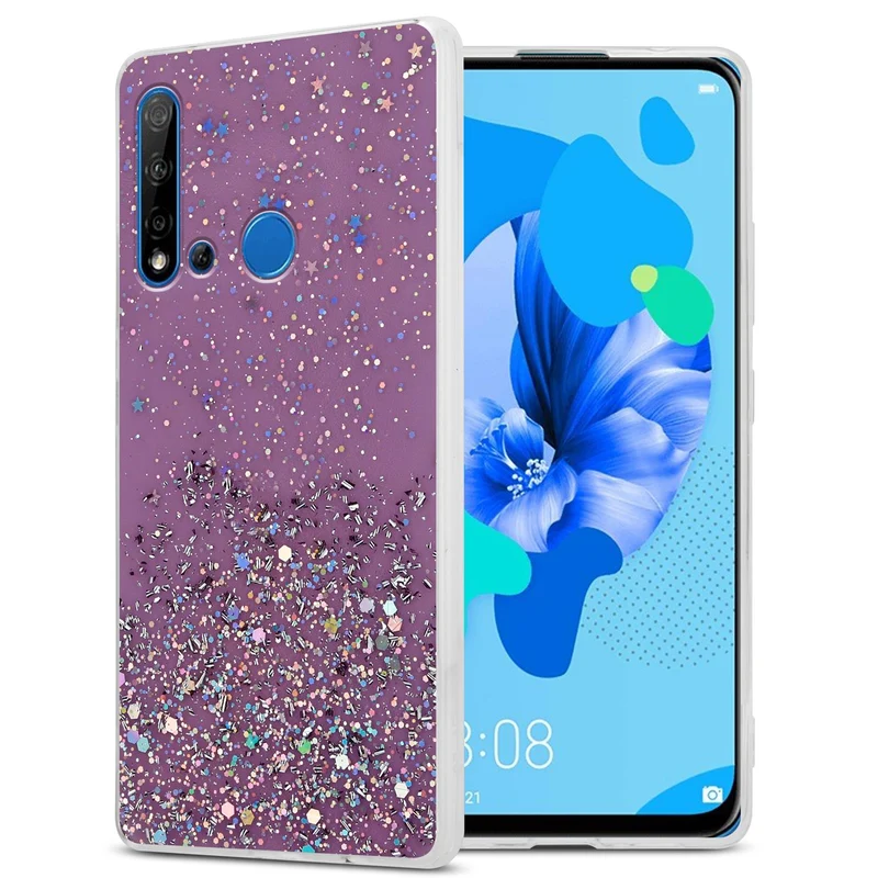 Cadorabo Hülle kompatibel mit Huawei NOVA 5i / P20 LITE 2019 Schutzhülle aus flexiblem TPU Silikon mit funkelnden Glitter