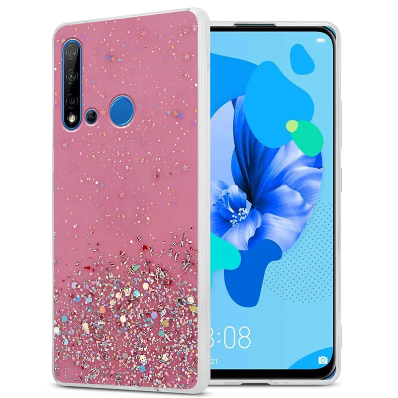 Cadorabo Hülle kompatibel mit Huawei NOVA 5i / P20 LITE 2019 Schutzhülle aus flexiblem TPU Silikon mit funkelnden Glitter