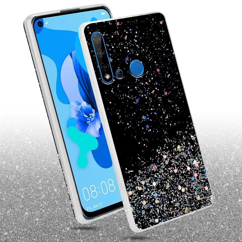 Cadorabo Hülle kompatibel mit Huawei NOVA 5i / P20 LITE 2019 Schutzhülle aus flexiblem TPU Silikon mit funkelnden Glitter