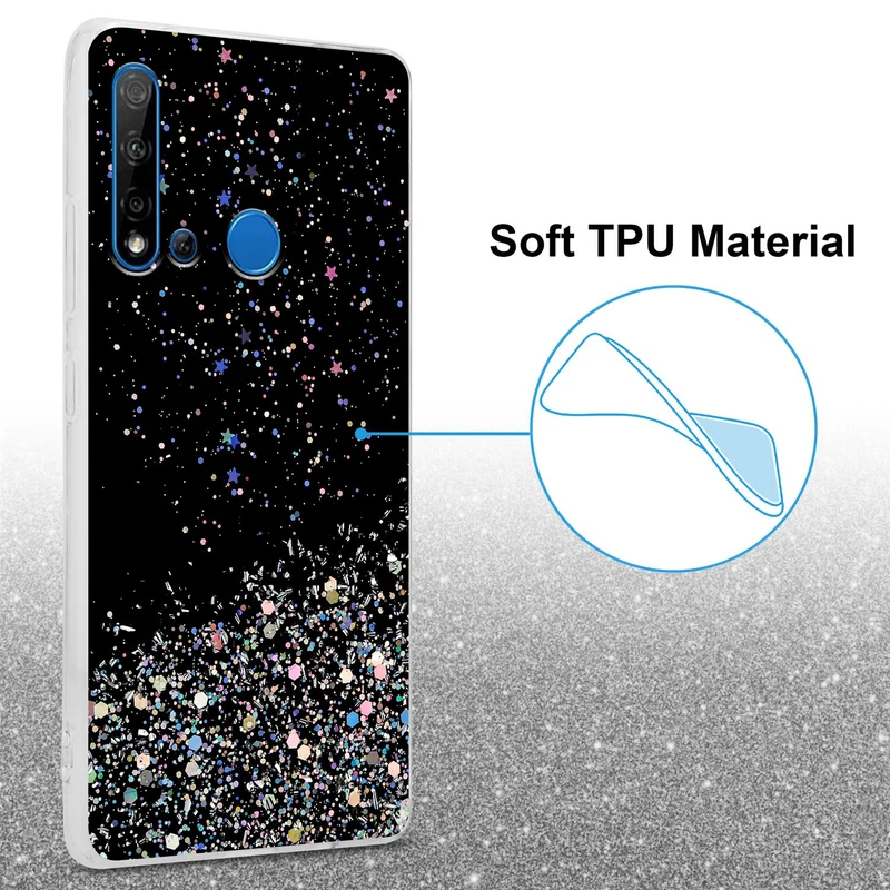 Cadorabo Hülle kompatibel mit Huawei NOVA 5i / P20 LITE 2019 Schutzhülle aus flexiblem TPU Silikon mit funkelnden Glitter