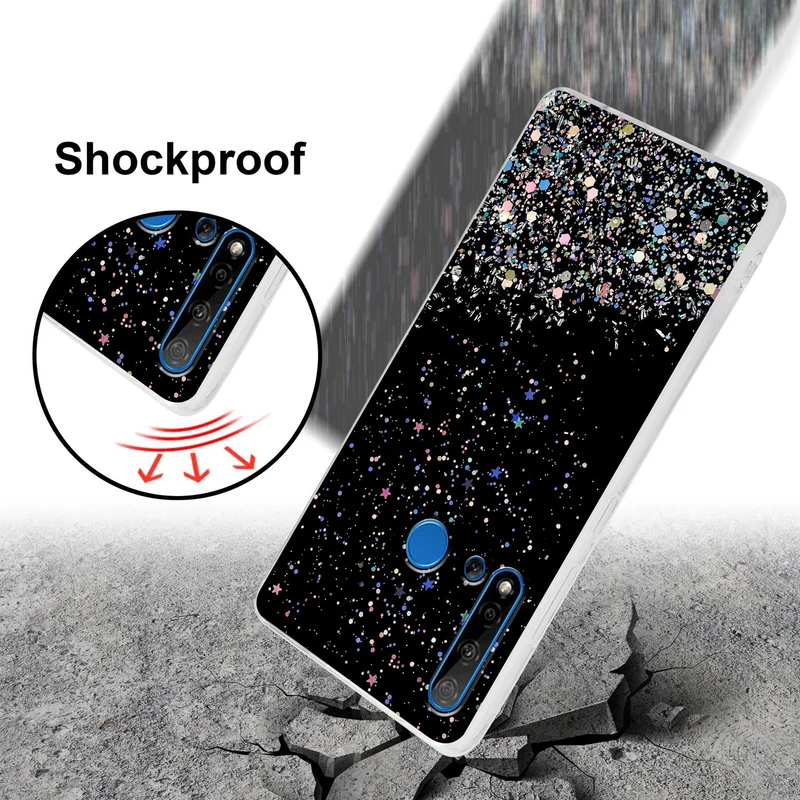 Cadorabo Hülle kompatibel mit Huawei NOVA 5i / P20 LITE 2019 Schutzhülle aus flexiblem TPU Silikon mit funkelnden Glitter