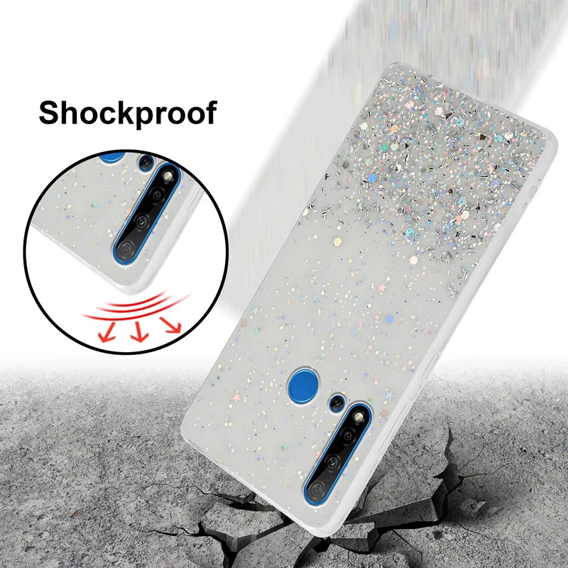 Cadorabo Hülle kompatibel mit Huawei NOVA 5i / P20 LITE 2019 Schutzhülle aus flexiblem TPU Silikon mit funkelnden Glitter