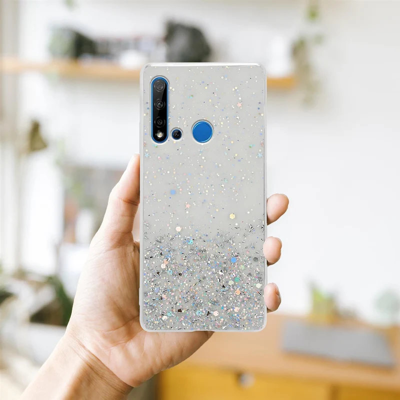 Cadorabo Hülle kompatibel mit Huawei NOVA 5i / P20 LITE 2019 Schutzhülle aus flexiblem TPU Silikon mit funkelnden Glitter