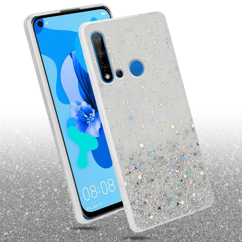 Cadorabo Hülle kompatibel mit Huawei NOVA 5i / P20 LITE 2019 Schutzhülle aus flexiblem TPU Silikon mit funkelnden Glitter