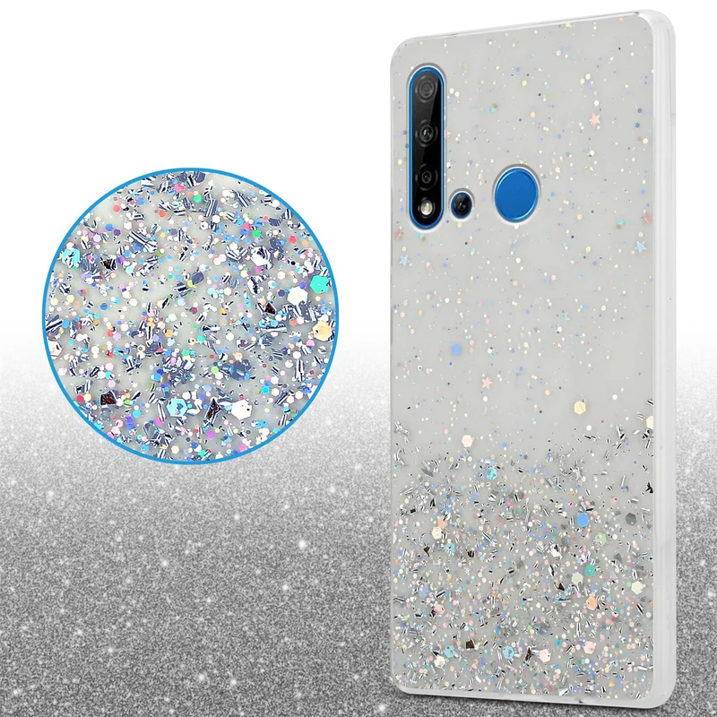 Cadorabo Hülle kompatibel mit Huawei NOVA 5i / P20 LITE 2019 Schutzhülle aus flexiblem TPU Silikon mit funkelnden Glitter