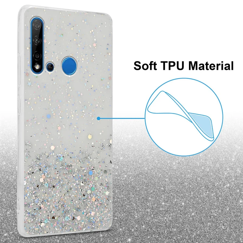 Cadorabo Hülle kompatibel mit Huawei NOVA 5i / P20 LITE 2019 Schutzhülle aus flexiblem TPU Silikon mit funkelnden Glitter