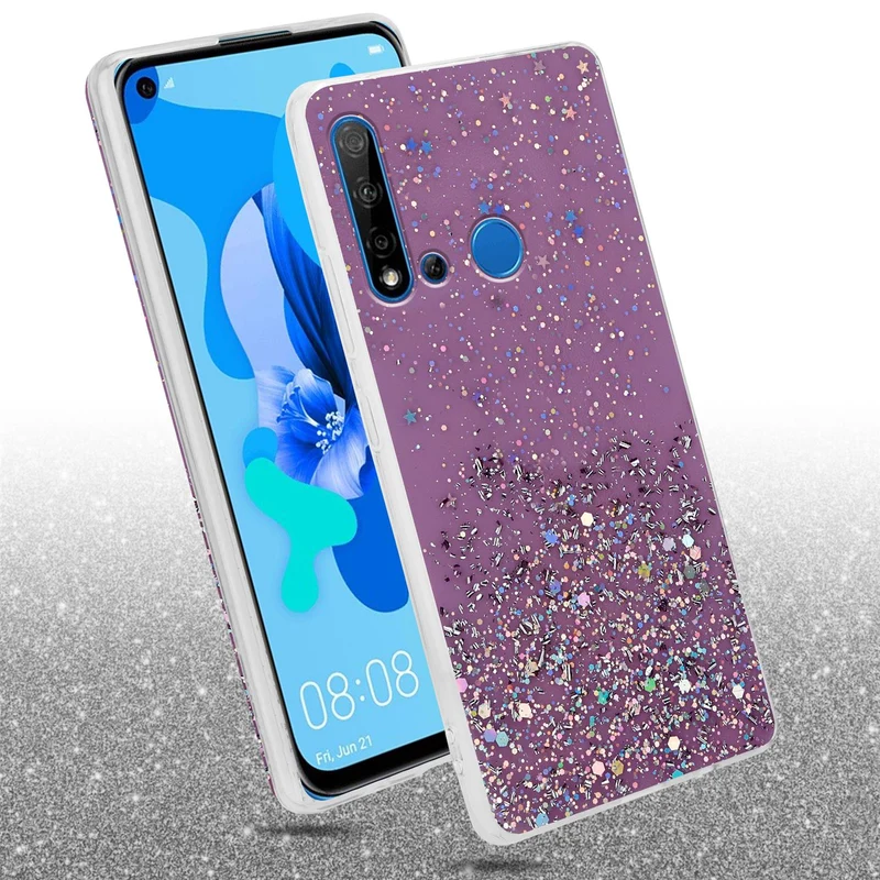 Cadorabo Hülle kompatibel mit Huawei NOVA 5i / P20 LITE 2019 Schutzhülle aus flexiblem TPU Silikon mit funkelnden Glitter