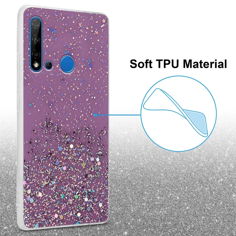 Cadorabo Hülle kompatibel mit Huawei NOVA 5i / P20 LITE 2019 Schutzhülle aus flexiblem TPU Silikon mit funkelnden Glitter
