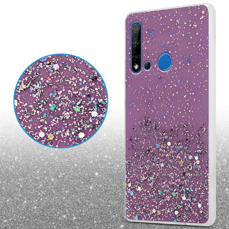 Cadorabo Hülle kompatibel mit Huawei NOVA 5i / P20 LITE 2019 Schutzhülle aus flexiblem TPU Silikon mit funkelnden Glitter