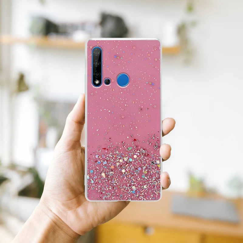 Cadorabo Hülle kompatibel mit Huawei NOVA 5i / P20 LITE 2019 Schutzhülle aus flexiblem TPU Silikon mit funkelnden Glitter