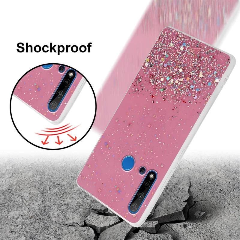 Cadorabo Hülle kompatibel mit Huawei NOVA 5i / P20 LITE 2019 Schutzhülle aus flexiblem TPU Silikon mit funkelnden Glitter
