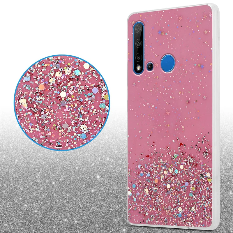 Cadorabo Hülle kompatibel mit Huawei NOVA 5i / P20 LITE 2019 Schutzhülle aus flexiblem TPU Silikon mit funkelnden Glitter
