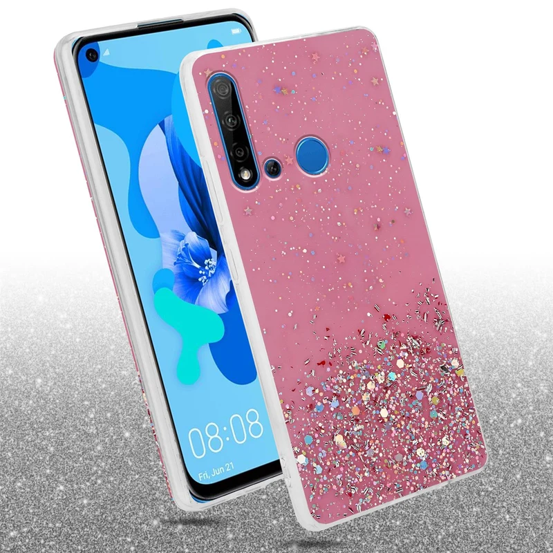 Cadorabo Hülle kompatibel mit Huawei NOVA 5i / P20 LITE 2019 Schutzhülle aus flexiblem TPU Silikon mit funkelnden Glitter