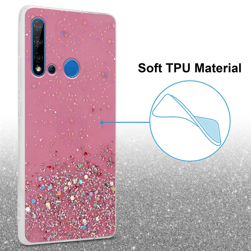 Cadorabo Hülle kompatibel mit Huawei NOVA 5i / P20 LITE 2019 Schutzhülle aus flexiblem TPU Silikon mit funkelnden Glitter