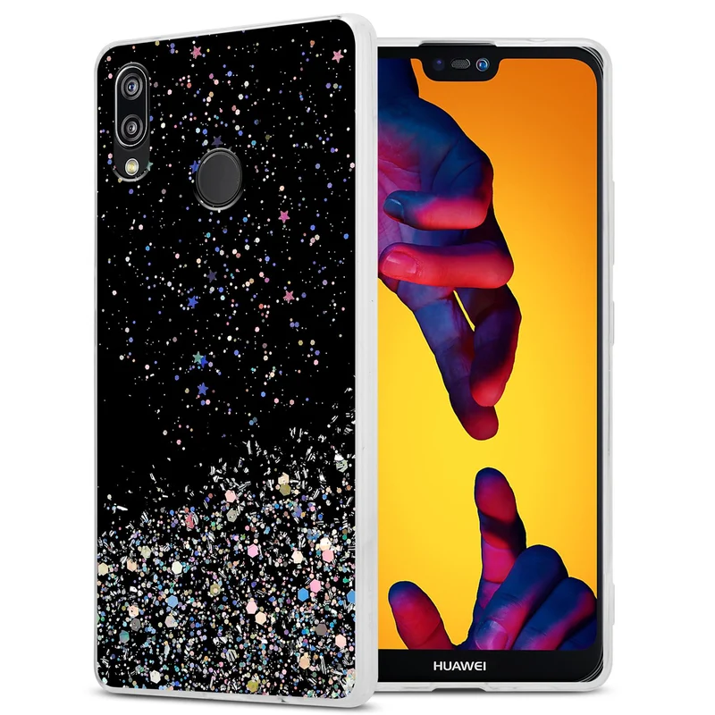 Cadorabo Hülle kompatibel mit Huawei P20 LITE 2018 / NOVA 3E Schutzhülle aus flexiblem TPU Silikon mit funkelnden Glitter