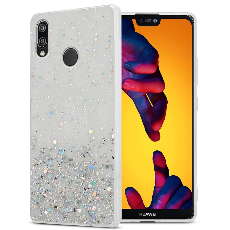 Cadorabo Hülle kompatibel mit Huawei P20 LITE 2018 / NOVA 3E Schutzhülle aus flexiblem TPU Silikon mit funkelnden Glitter