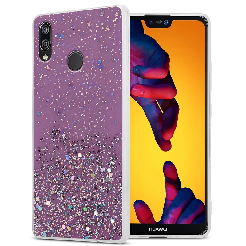 Cadorabo Hülle kompatibel mit Huawei P20 LITE 2018 / NOVA 3E Schutzhülle aus flexiblem TPU Silikon mit funkelnden Glitter