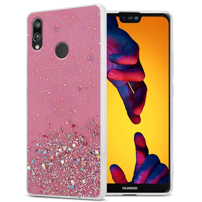 Cadorabo Hülle kompatibel mit Huawei P20 LITE 2018 / NOVA 3E Schutzhülle aus flexiblem TPU Silikon mit funkelnden Glitter