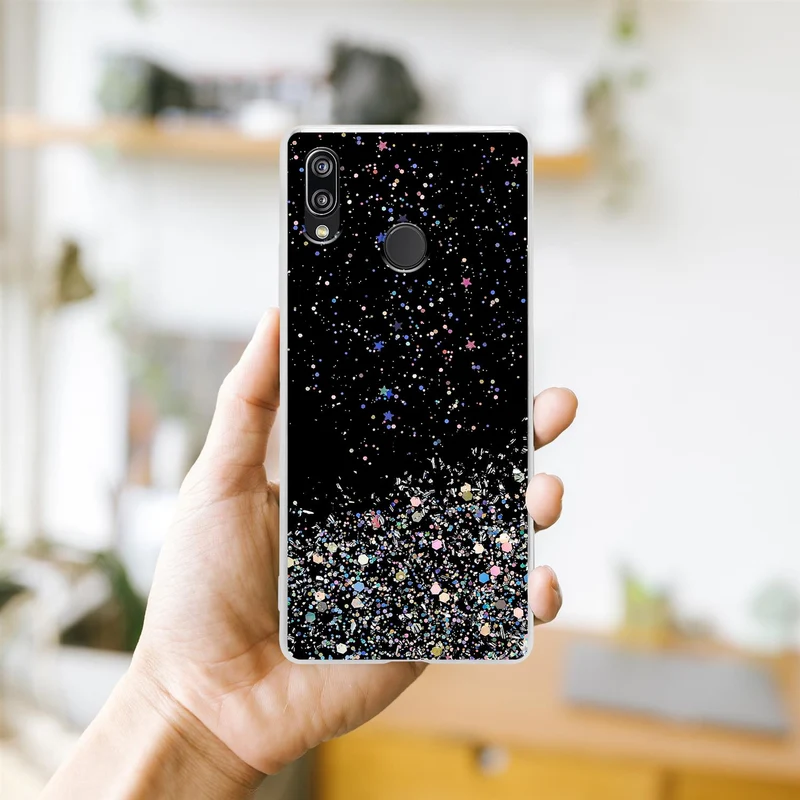 Cadorabo Hülle kompatibel mit Huawei P20 LITE 2018 / NOVA 3E Schutzhülle aus flexiblem TPU Silikon mit funkelnden Glitter