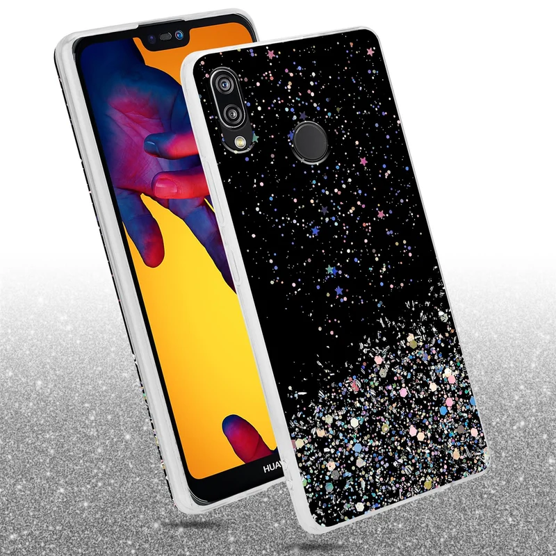 Cadorabo Hülle kompatibel mit Huawei P20 LITE 2018 / NOVA 3E Schutzhülle aus flexiblem TPU Silikon mit funkelnden Glitter