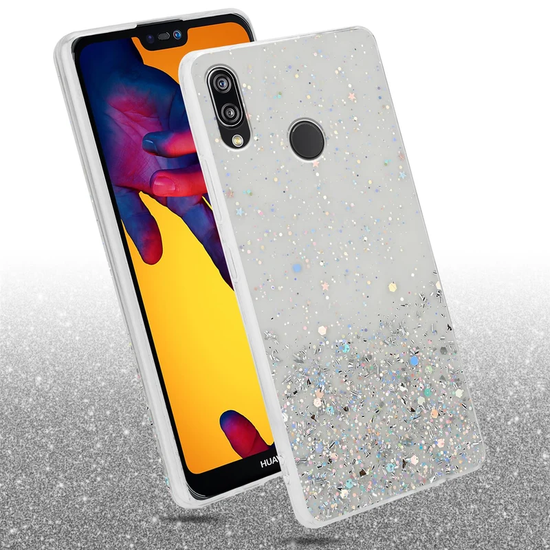 Cadorabo Hülle kompatibel mit Huawei P20 LITE 2018 / NOVA 3E Schutzhülle aus flexiblem TPU Silikon mit funkelnden Glitter