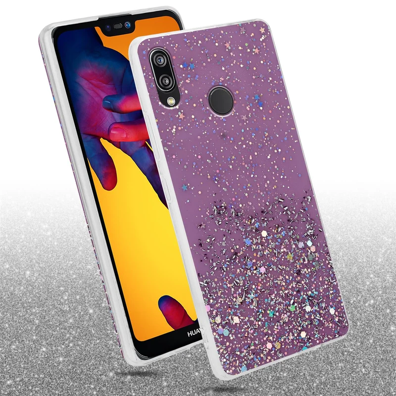 Cadorabo Hülle kompatibel mit Huawei P20 LITE 2018 / NOVA 3E Schutzhülle aus flexiblem TPU Silikon mit funkelnden Glitter