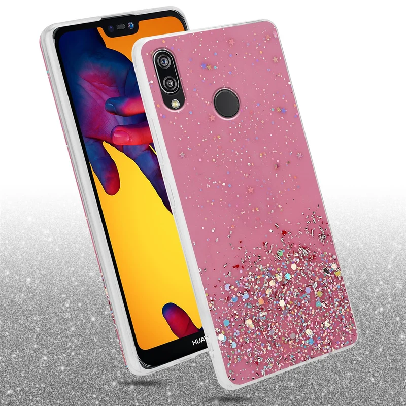 Cadorabo Hülle kompatibel mit Huawei P20 LITE 2018 / NOVA 3E Schutzhülle aus flexiblem TPU Silikon mit funkelnden Glitter