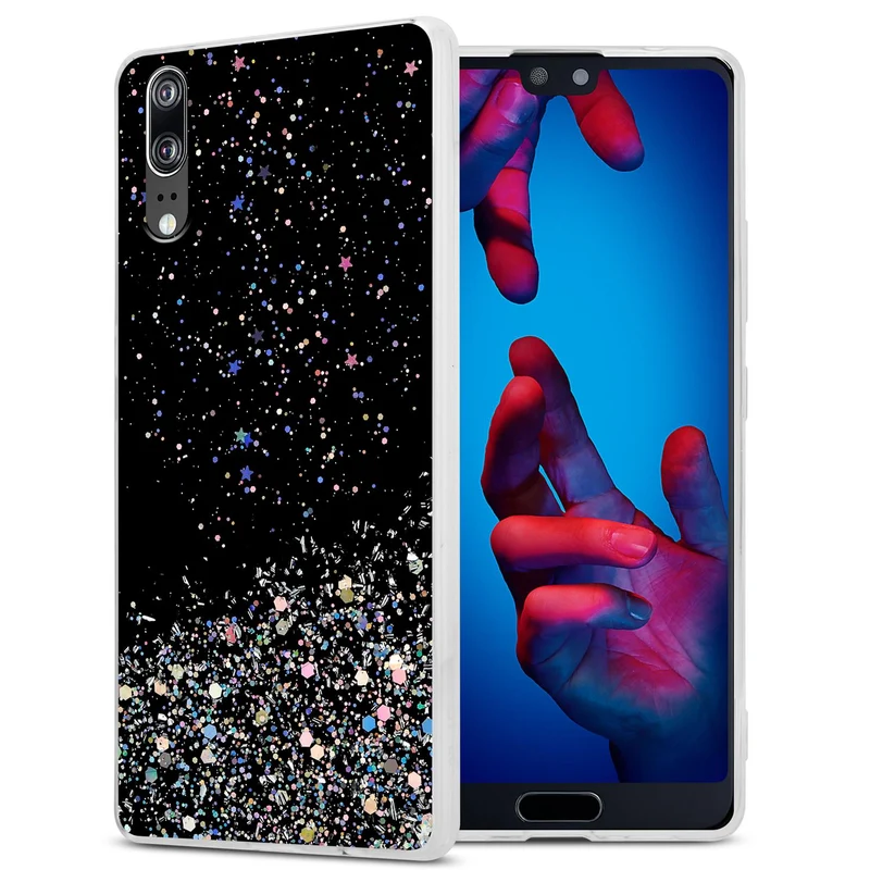Cadorabo Hülle kompatibel mit Huawei P20 Schutzhülle aus flexiblem TPU Silikon mit funkelnden Glitter