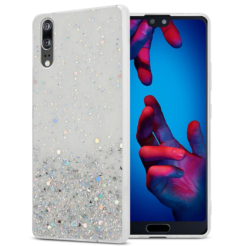 Cadorabo Hülle kompatibel mit Huawei P20 Schutzhülle aus flexiblem TPU Silikon mit funkelnden Glitter