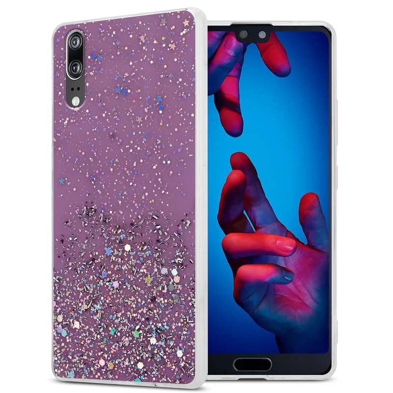 Cadorabo Hülle kompatibel mit Huawei P20 Schutzhülle aus flexiblem TPU Silikon mit funkelnden Glitter