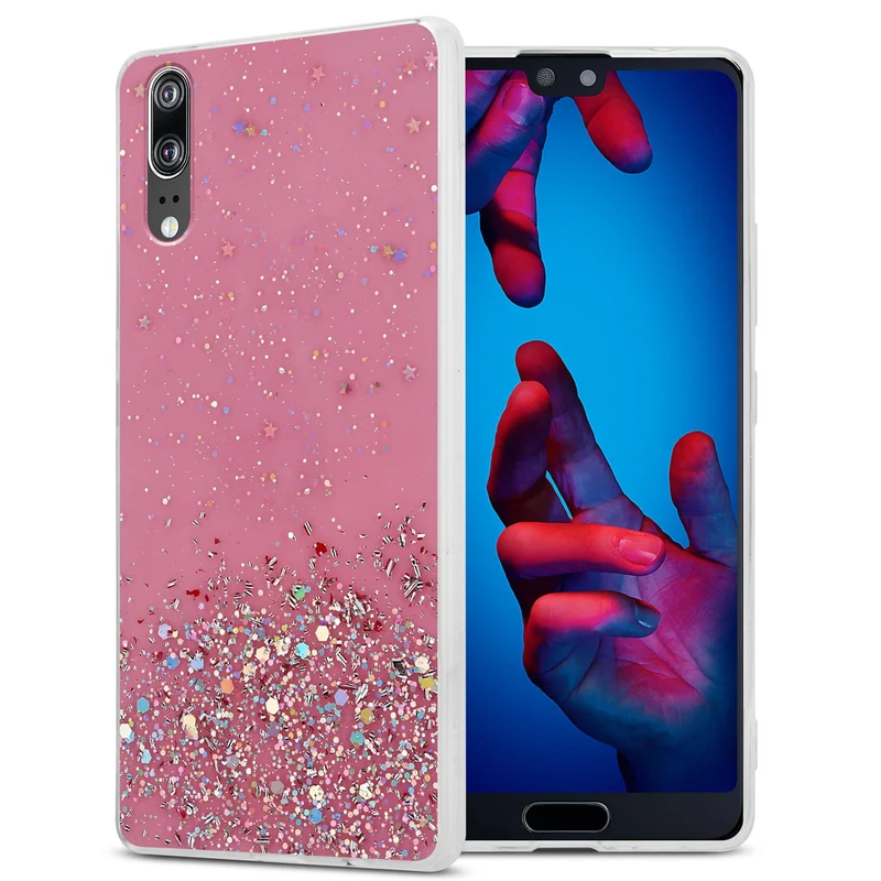 Cadorabo Hülle kompatibel mit Huawei P20 Schutzhülle aus flexiblem TPU Silikon mit funkelnden Glitter