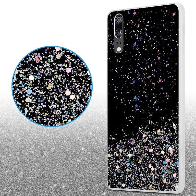 Cadorabo Hülle kompatibel mit Huawei P20 Schutzhülle aus flexiblem TPU Silikon mit funkelnden Glitter