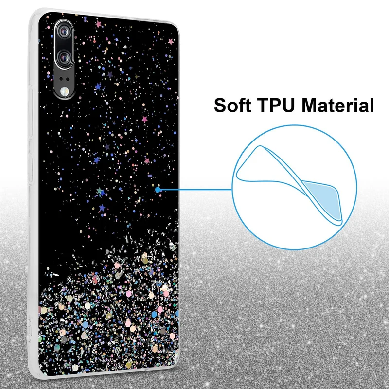 Cadorabo Hülle kompatibel mit Huawei P20 Schutzhülle aus flexiblem TPU Silikon mit funkelnden Glitter