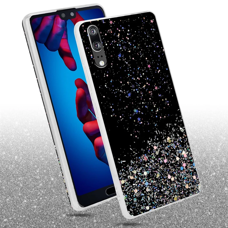 Cadorabo Hülle kompatibel mit Huawei P20 Schutzhülle aus flexiblem TPU Silikon mit funkelnden Glitter