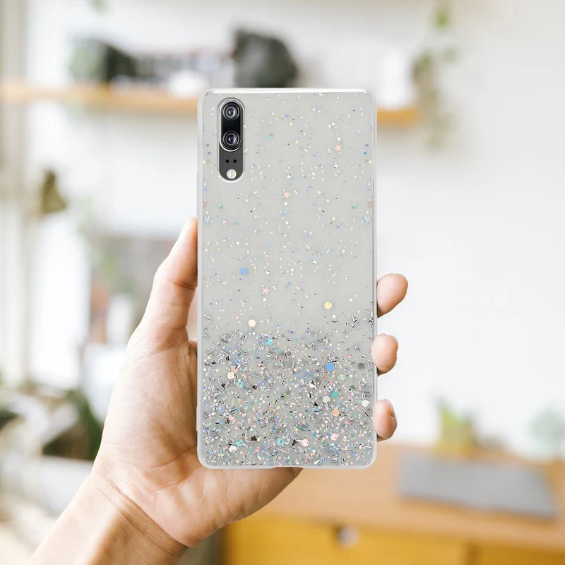 Cadorabo Hülle kompatibel mit Huawei P20 Schutzhülle aus flexiblem TPU Silikon mit funkelnden Glitter