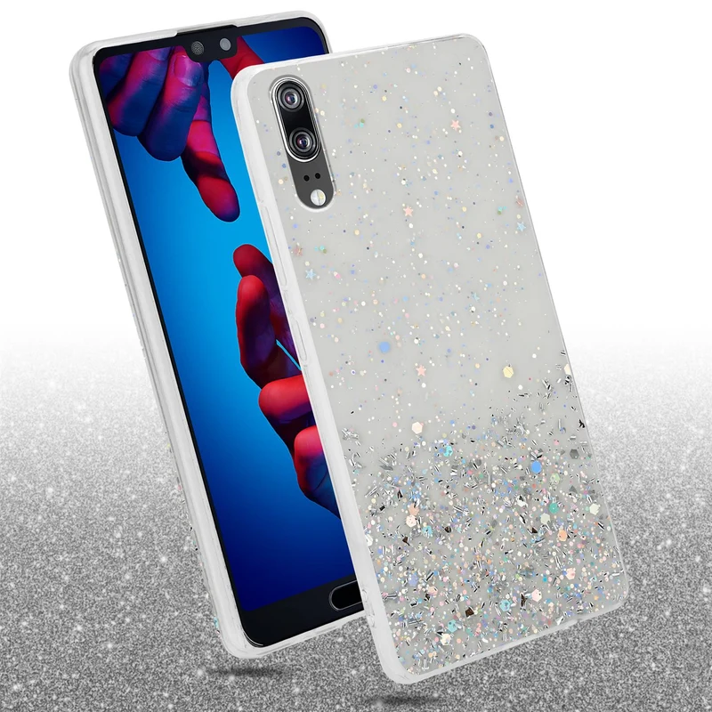 Cadorabo Hülle kompatibel mit Huawei P20 Schutzhülle aus flexiblem TPU Silikon mit funkelnden Glitter