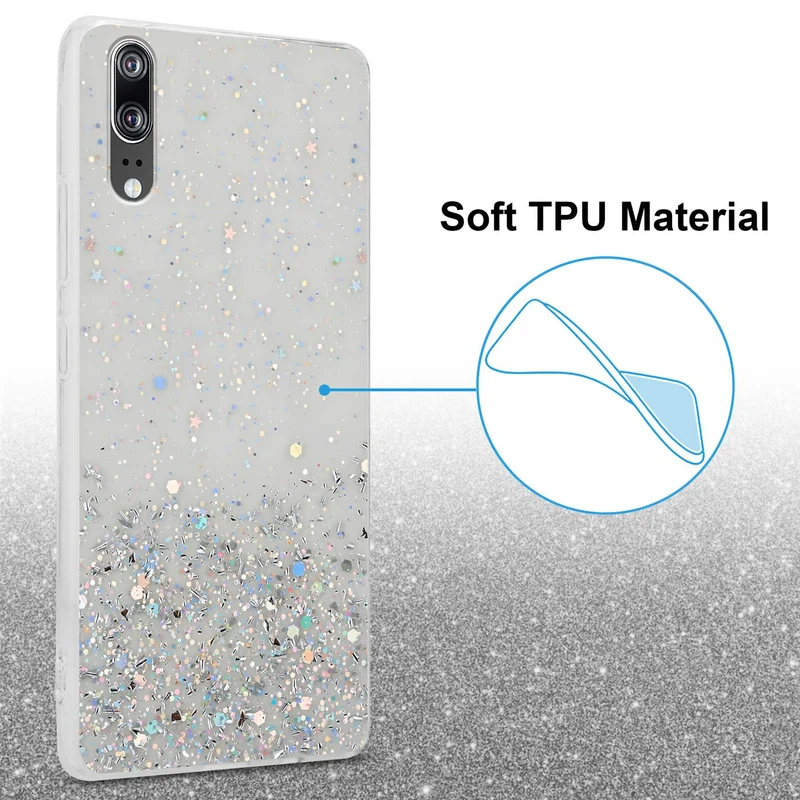 Cadorabo Hülle kompatibel mit Huawei P20 Schutzhülle aus flexiblem TPU Silikon mit funkelnden Glitter