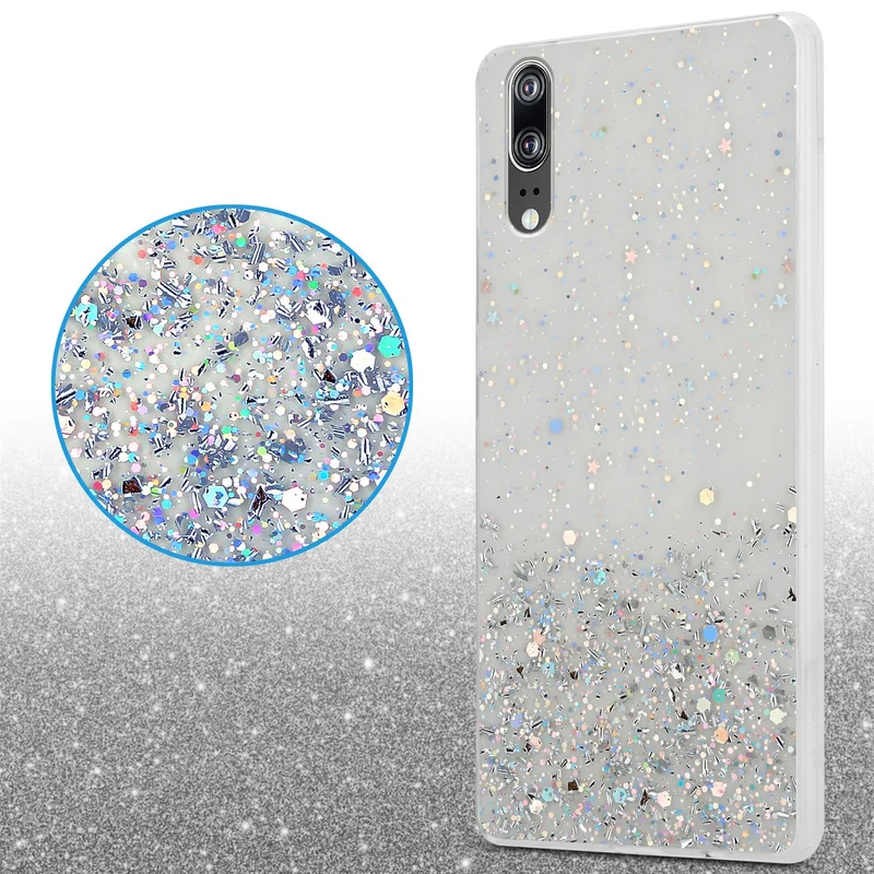 Cadorabo Hülle kompatibel mit Huawei P20 Schutzhülle aus flexiblem TPU Silikon mit funkelnden Glitter