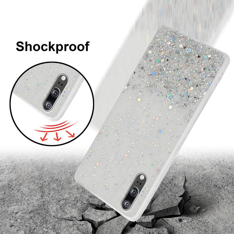 Cadorabo Hülle kompatibel mit Huawei P20 Schutzhülle aus flexiblem TPU Silikon mit funkelnden Glitter