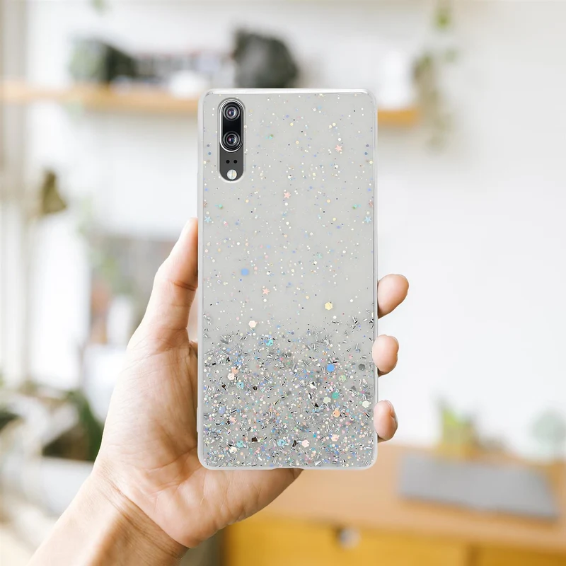 Cadorabo Hülle kompatibel mit Huawei P20 Schutzhülle aus flexiblem TPU Silikon mit funkelnden Glitter