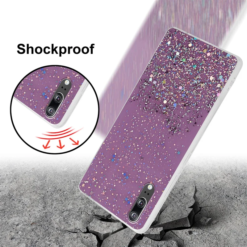 Cadorabo Hülle kompatibel mit Huawei P20 Schutzhülle aus flexiblem TPU Silikon mit funkelnden Glitter