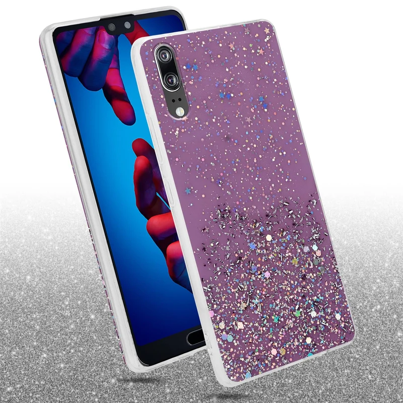 Cadorabo Hülle kompatibel mit Huawei P20 Schutzhülle aus flexiblem TPU Silikon mit funkelnden Glitter