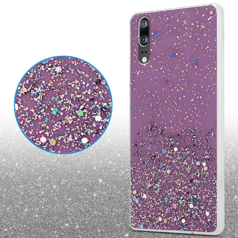 Cadorabo Hülle kompatibel mit Huawei P20 Schutzhülle aus flexiblem TPU Silikon mit funkelnden Glitter
