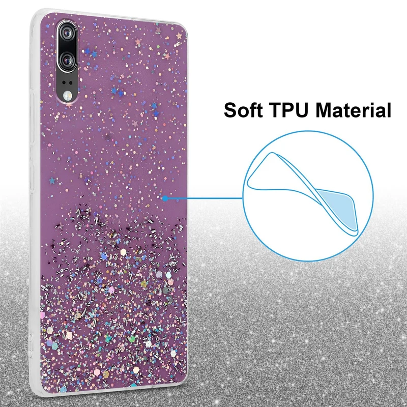 Cadorabo Hülle kompatibel mit Huawei P20 Schutzhülle aus flexiblem TPU Silikon mit funkelnden Glitter