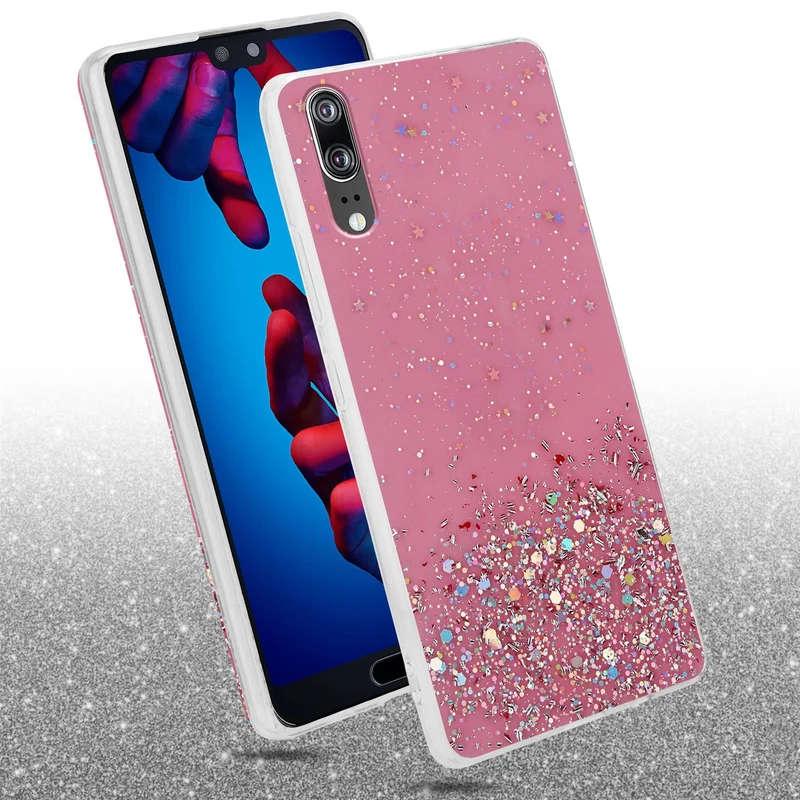Cadorabo Hülle kompatibel mit Huawei P20 Schutzhülle aus flexiblem TPU Silikon mit funkelnden Glitter