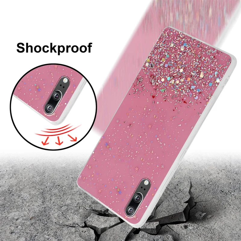 Cadorabo Hülle kompatibel mit Huawei P20 Schutzhülle aus flexiblem TPU Silikon mit funkelnden Glitter