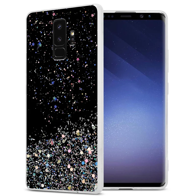 Cadorabo Hülle kompatibel mit Samsung Galaxy S9 PLUS Schutzhülle aus flexiblem TPU Silikon mit funkelnden Glitter
